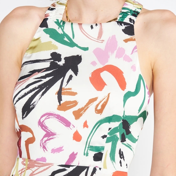 NWT En Saison Abstract Brushstroke Print Hazel Halter Scrunch Strap Midi Dress M - Picture 6 of 8